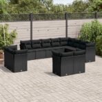 12-tlg. Garten-Sofagarnitur mit Kissen Schwarz Poly Rattan