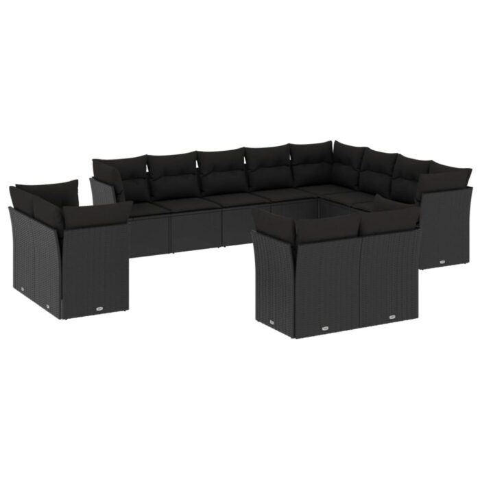 12-tlg. Garten-Sofagarnitur mit Kissen Schwarz Poly Rattan – Bild 2