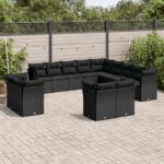 13-tlg. Garten-Sofagarnitur mit Kissen Schwarz Poly Rattan