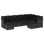 9-tlg. Garten-Sofagarnitur mit Kissen Schwarz Poly Rattan – Bild 2