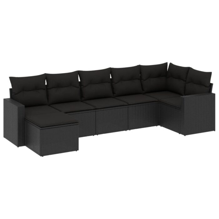 7-tlg. Garten-Sofagarnitur mit Kissen Schwarz Poly Rattan – Bild 2
