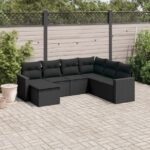 7-tlg. Garten-Sofagarnitur mit Kissen Schwarz Poly Rattan