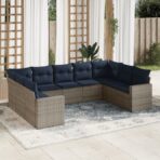 10-tlg. Garten-Sofagarnitur mit Kissen Schwarz Poly Rattan
