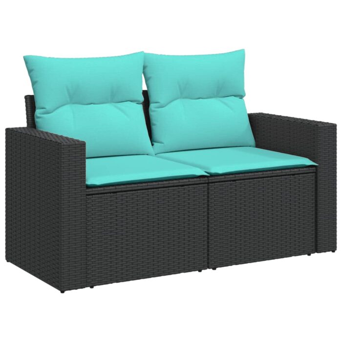 9-tlg. Garten-Sofagarnitur mit Kissen Schwarz Poly Rattan – Bild 3