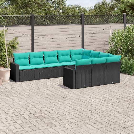 3219477_1.jpg 10-tlg. Garten-Sofagarnitur mit Kissen Schwarz Poly Rattan – Bild 1