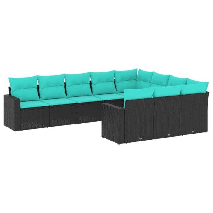10-tlg. Garten-Sofagarnitur mit Kissen Schwarz Poly Rattan – Bild 2