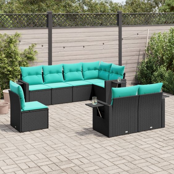 3220436_1.jpg 8-teiliges Gartensofa-Set mit Kissen, schwarzes Polyrattan – Bild 1
