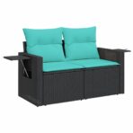 8-teiliges Gartensofa-Set mit Kissen, schwarzes Polyrattan – Bild 6