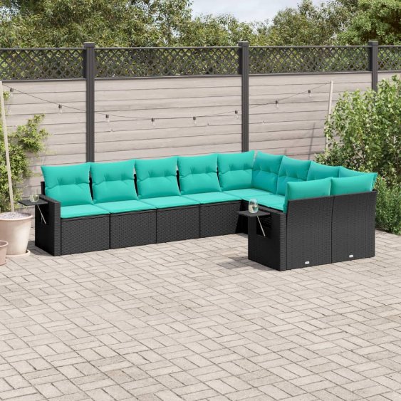 3220636_1.jpg 9-teiliges Gartensofa-Set mit Kissen, schwarzes Polyrattan – Bild 1