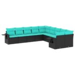 10-teiliges Gartensofa-Set mit Kissen, schwarzes Polyrattan – Bild 2