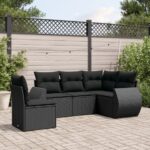 5-tlg. Garten-Sofagarnitur mit Kissen Schwarz Poly Rattan