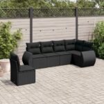 6-tlg. Garten-Sofagarnitur mit Kissen Schwarz Poly Rattan