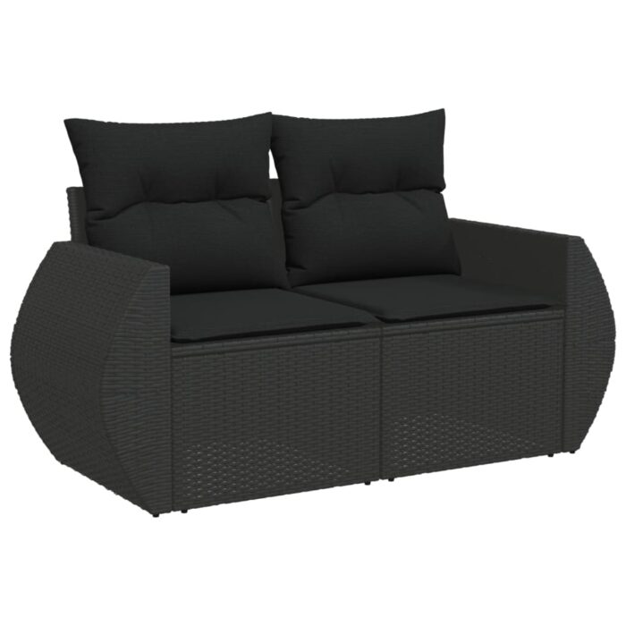 7-tlg. Garten-Sofagarnitur mit Kissen Schwarz Poly Rattan – Bild 3