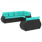 7-teiliges Gartensofa-Set mit Kissen, schwarzes Polyrattan – Bild 2