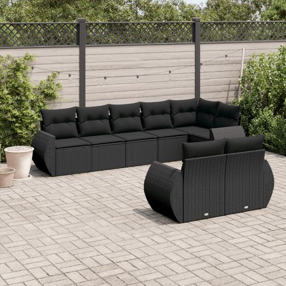 3221614_1.jpg 8-tlg. Garten-Sofagarnitur mit Kissen Schwarz Poly Rattan – Bild 1