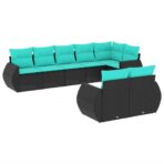 8-teiliges Gartensofa-Set mit Kissen, schwarzes Polyrattan – Bild 2