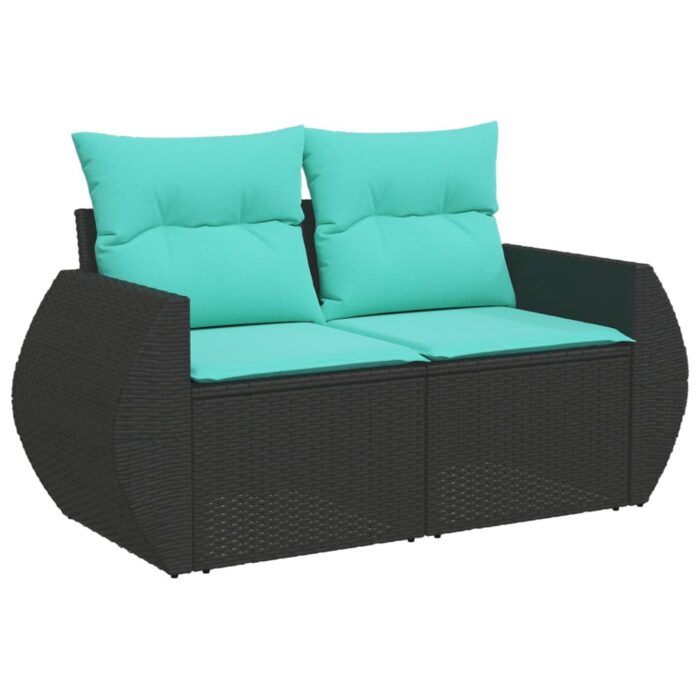 8-teiliges Gartensofa-Set mit Kissen, schwarzes Polyrattan – Bild 5