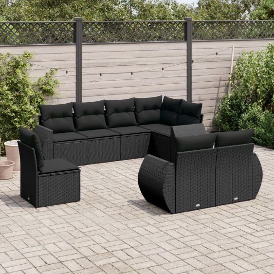 3221634_1.jpg 8-tlg. Garten-Sofagarnitur mit Kissen Schwarz Poly Rattan – Bild 1