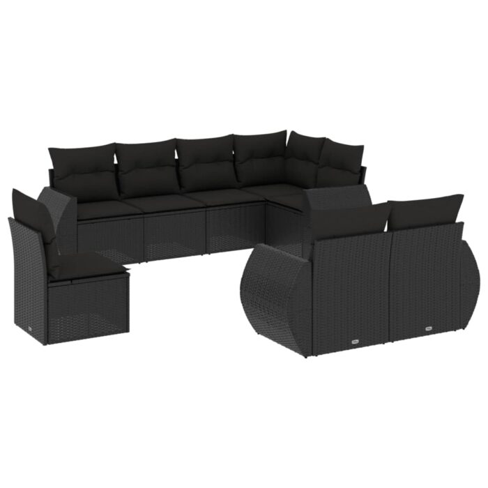 8-tlg. Garten-Sofagarnitur mit Kissen Schwarz Poly Rattan – Bild 2