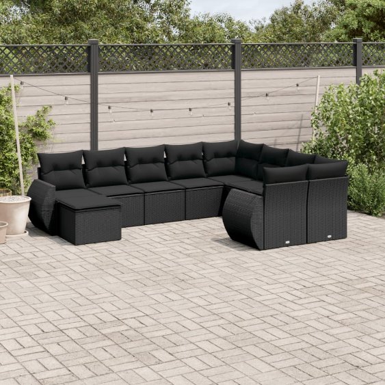 3221854_1.jpg 10-tlg. Garten-Sofagarnitur mit Kissen Schwarz Poly Rattan – Bild 1