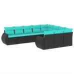 10-teiliges Gartensofa-Set mit Kissen, schwarzes Polyrattan – Bild 2