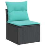 8-teiliges Gartensofa-Set mit Kissen, schwarzes Polyrattan – Bild 4
