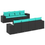 9-teiliges Gartensofa-Set mit Kissen, schwarzes Polyrattan – Bild 2