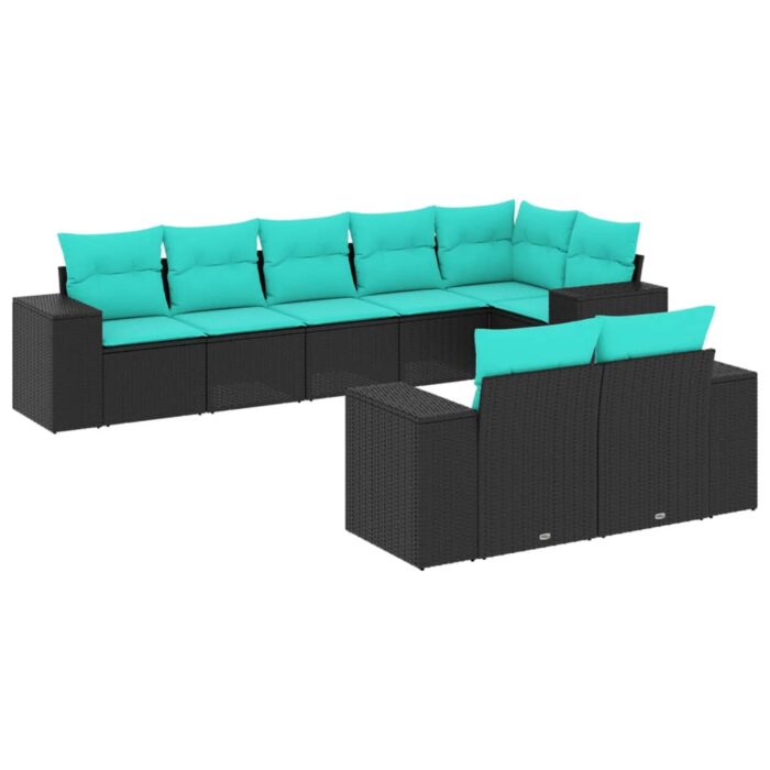 8-teiliges Gartensofa-Set mit Kissen, schwarzes Polyrattan – Bild 2