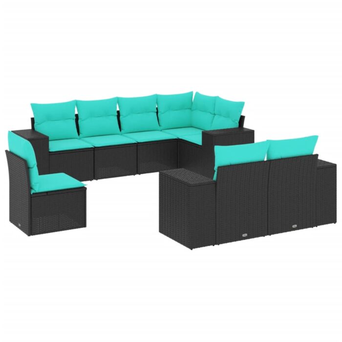 8-teiliges Gartensofa-Set mit Kissen, schwarzes Polyrattan – Bild 2