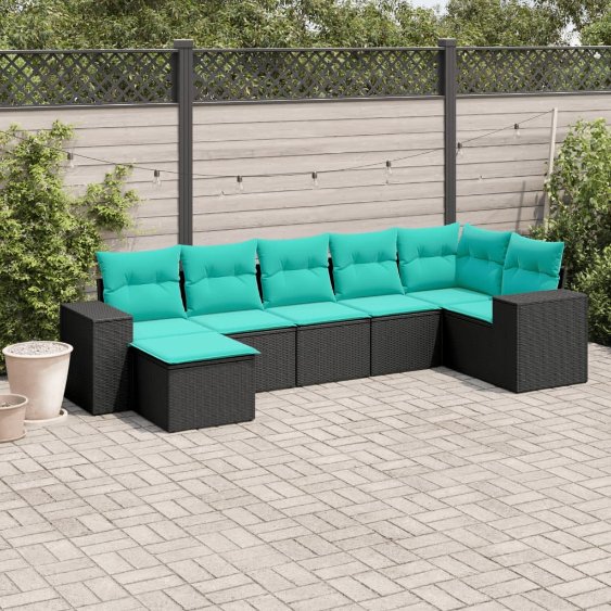 3222876_1.jpg 7-teiliges Gartensofa-Set mit Kissen, schwarzes Polyrattan – Bild 1