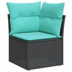 7-teiliges Gartensofa-Set mit Kissen, schwarzes Polyrattan – Bild 6