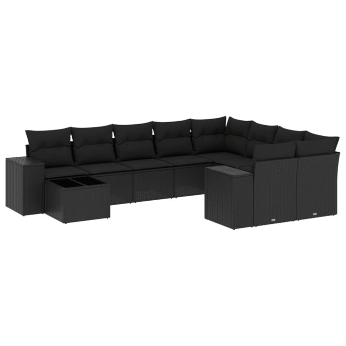10-tlg. Garten-Sofagarnitur mit Kissen Schwarz Poly Rattan – Bild 2
