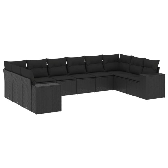 10-tlg. Garten-Sofagarnitur mit Kissen Schwarz Poly Rattan – Bild 2