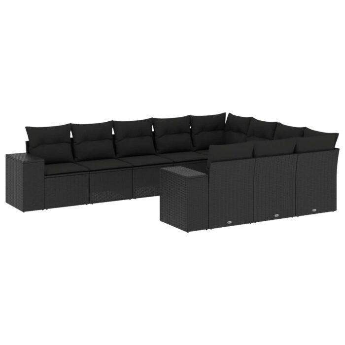 10-tlg. Garten-Sofagarnitur mit Kissen Schwarz Poly Rattan – Bild 2