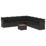 10-tlg. Garten-Sofagarnitur mit Kissen Schwarz Poly Rattan – Bild 2