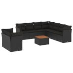 10-tlg. Garten-Sofagarnitur mit Kissen Schwarz Poly Rattan – Bild 2