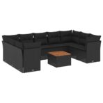 10-tlg. Garten-Sofagarnitur mit Kissen Schwarz Poly Rattan – Bild 2
