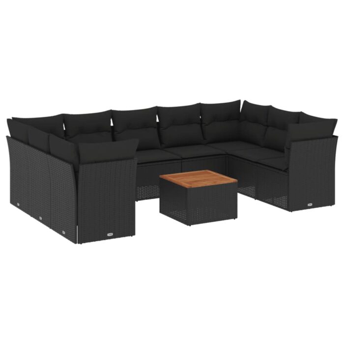 10-tlg. Garten-Sofagarnitur mit Kissen Schwarz Poly Rattan – Bild 2