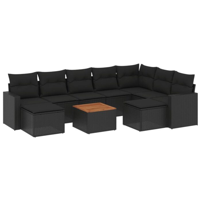 10-tlg. Garten-Sofagarnitur mit Kissen Schwarz Poly Rattan – Bild 2