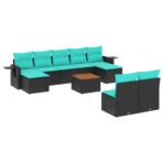 10-teiliges Gartensofa-Set mit Kissen, schwarzes Polyrattan – Bild 2