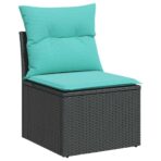 10-teiliges Gartensofa-Set mit Kissen, schwarzes Polyrattan – Bild 4
