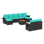 10-teiliges Gartensofa-Set mit Kissen, schwarzes Polyrattan – Bild 2