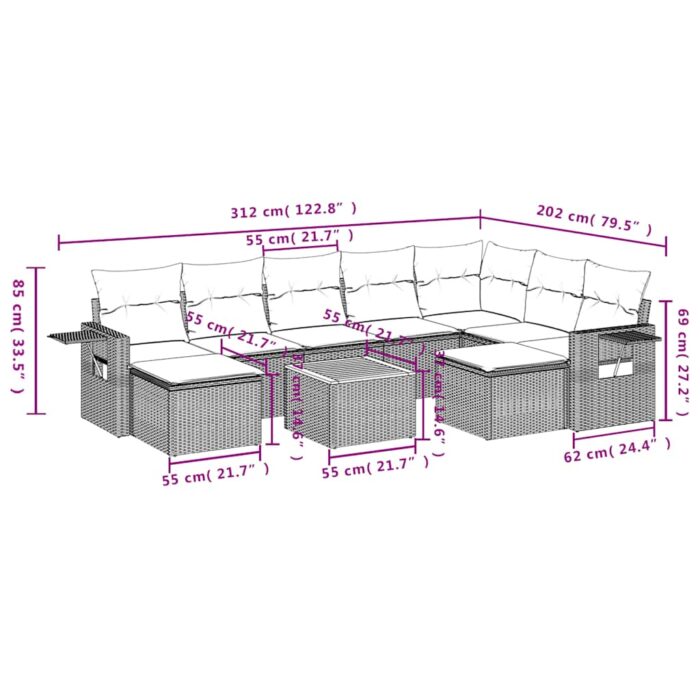 10-teiliges Gartensofa-Set mit Kissen, schwarzes Polyrattan – Bild 10