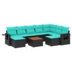 10-teiliges Gartensofa-Set mit Kissen, schwarzes Polyrattan – Bild 2