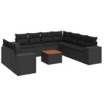 10-tlg. Garten-Sofagarnitur mit Kissen Schwarz Poly Rattan – Bild 2
