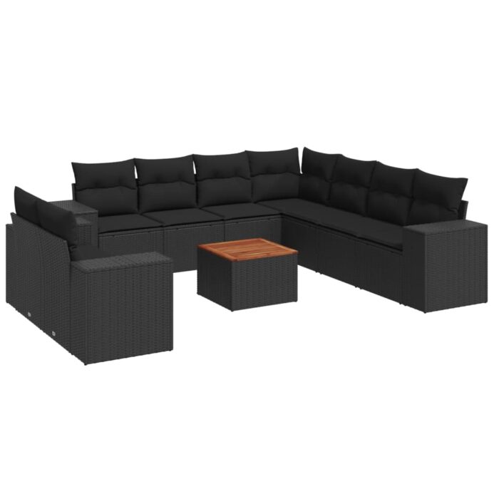 10-tlg. Garten-Sofagarnitur mit Kissen Schwarz Poly Rattan – Bild 2