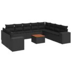 11-tlg. Garten-Sofagarnitur mit Kissen Schwarz Poly Rattan – Bild 2