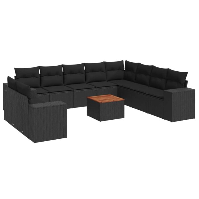 11-tlg. Garten-Sofagarnitur mit Kissen Schwarz Poly Rattan – Bild 2