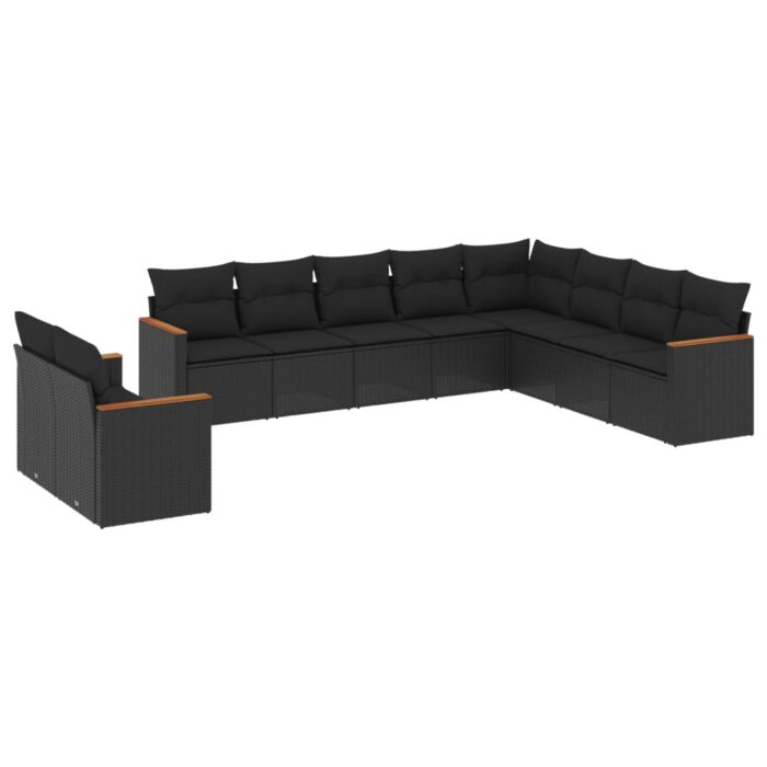 10-tlg. Garten-Sofagarnitur mit Kissen Schwarz Poly Rattan – Bild 2
