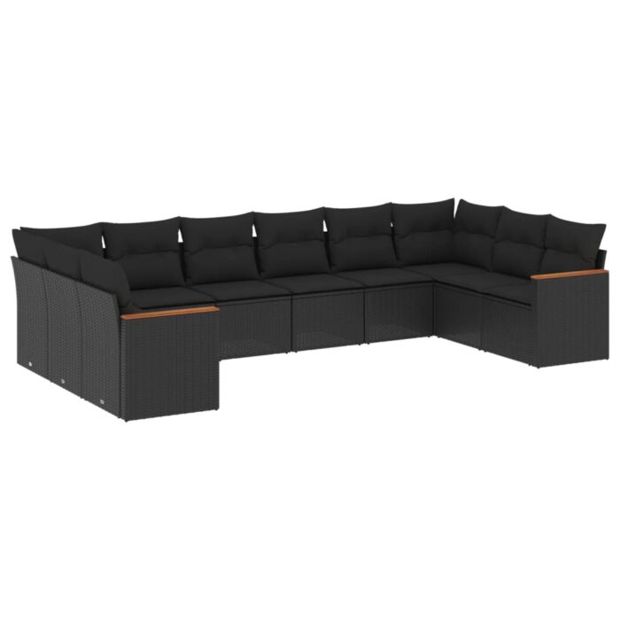 10-tlg. Garten-Sofagarnitur mit Kissen Schwarz Poly Rattan – Bild 2